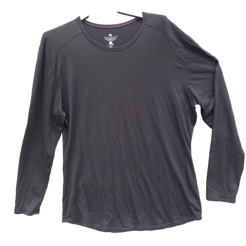 SEG'MENTS 100% Merino Wool Crewneck Long Sleeve Tshirt Base Layer XXL Black